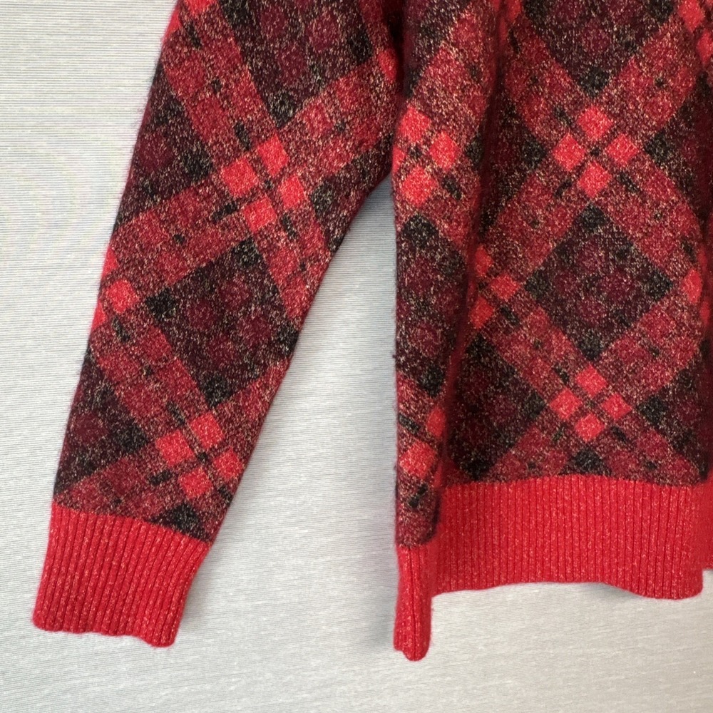 Charter Club Luxury Red Metallic Plaid Cashmere Blend Pullover Sweater Women's L - Picture 5 of 8